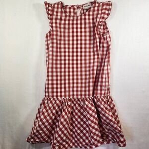 Miles the Label Girls Red Gingham Organic Cotton Ruffle Dress Size 7